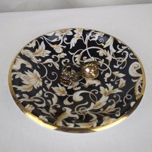 Vintage Ring Dish in Black/Tan/Gold with Unicorns